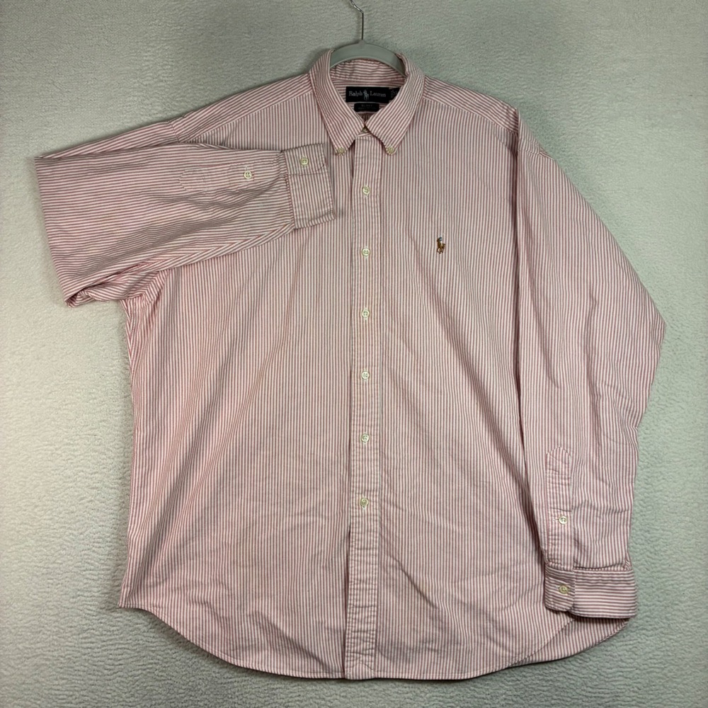 Ralph Lauren Flesh Pony Blake Oxford Shirt Men XL Red Striped Long Sleeve OCBD - Picture 2 of 7